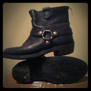 Women's harness genuine leather motorcycle booties